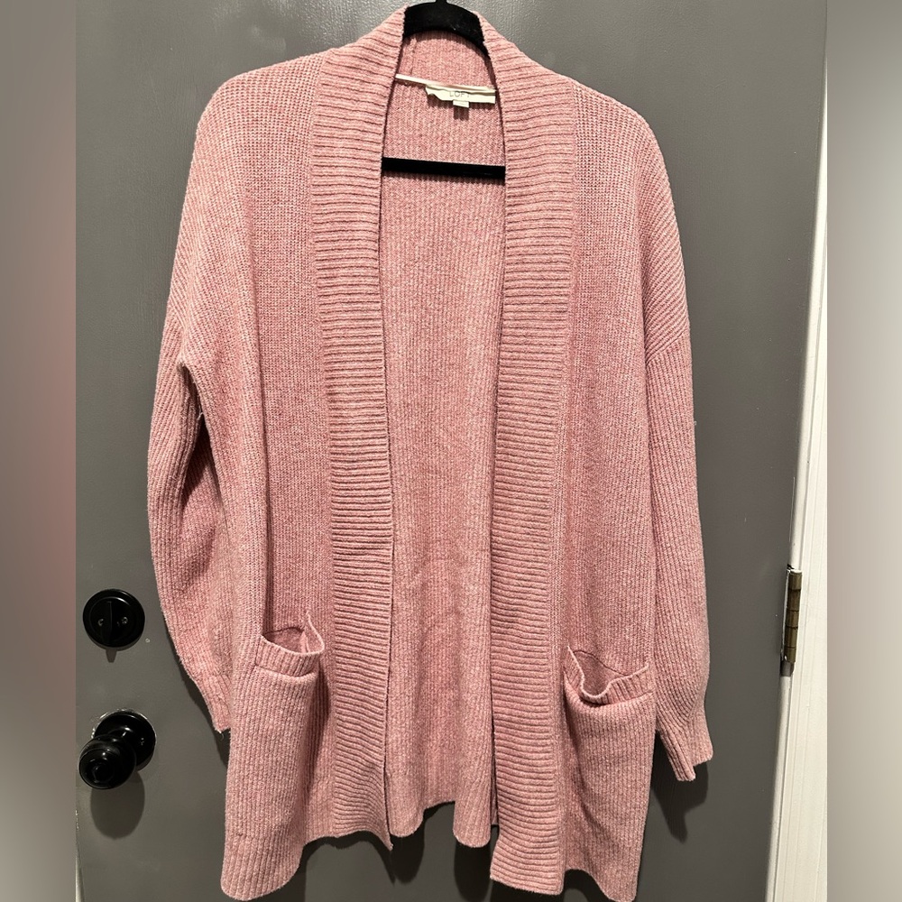 Loft open cardigan with pockets. Size large. Light pink.